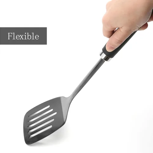 Miniatura 8 de Espátula ranurada de acero inoxidable, espátula de metal para sartenes de hierro fundido y acero inoxidable, espátula de cocina de borde fino
