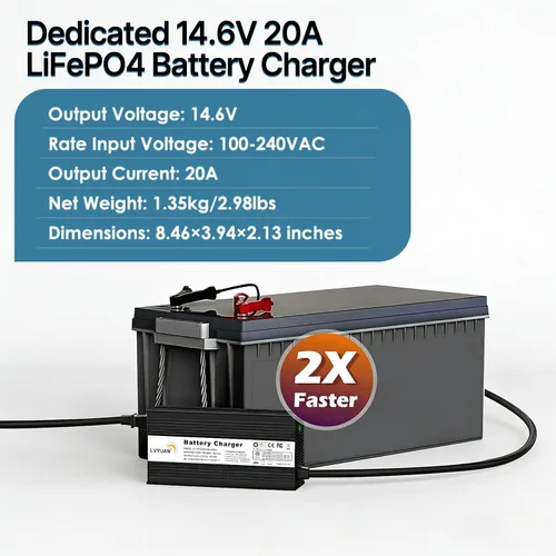 Miniatura 3 de LVYUAN Cargador de batería LiFePO4 de 14.6V 20A, cargador de batería inteligente automático y mantenimiento de desulfatador con chip inteligente