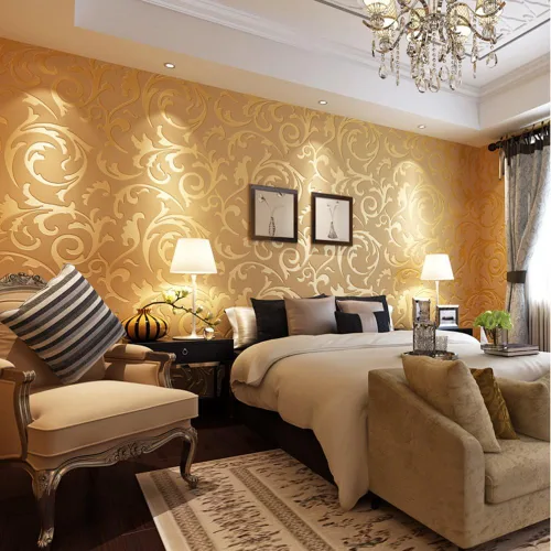 QIHANG damasco victoriano retro europeo en relieve texturizado no tejido flocado papel pintado color oro 1.7 ft* 32.8 ft=5.3㎡