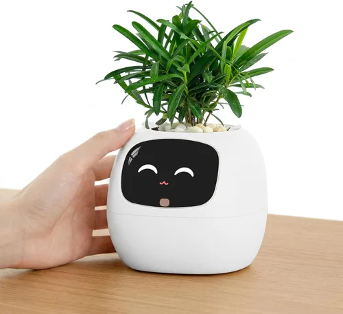 Miniatura 13 de PLANTSIO Plantera inteligente para mascotas con robot de orientación en el cuidado de plantas con emojis, adorable compañero de plantas con rica
