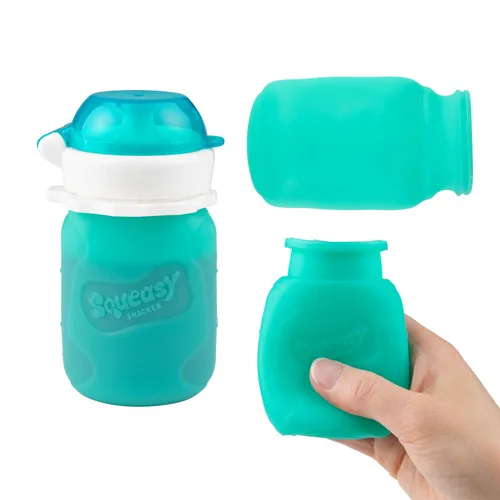 Miniatura 2 de Aqua 3.5 oz Squeasy Snacker - Bolsa de comida reutilizable de silicona a prueba de derrames - para alimentos blandos y líquidos - Agua, salsa