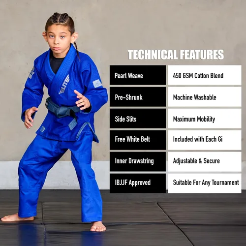 Miniatura 4 de Elite Sports Kids BJJ GI - Kimono brasileño Jiujitsu Gi con tela preencogida y cinturón, para niños y jóvenes, aprobado por la IBJJF