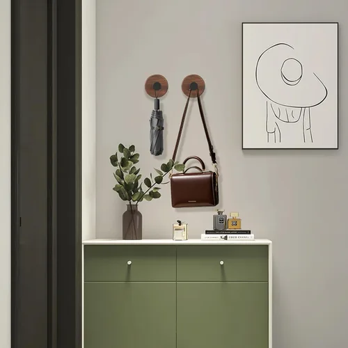 Miniatura 4 de Ganchos de pared de madera, paquete de 4 ganchos de madera de nogal oscuro para colgar bolsos, sombreros, mochilas, chaquetas, bolsas y batas
