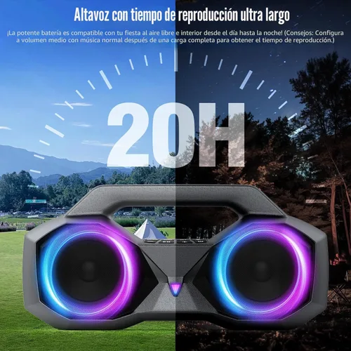 Miniatura 5 de KMAG Altavoz Bluetooth inalámbrico, altavoz de 80 W con graves más profundos, IPX7 impermeable, tiempo de reproducción de 20 horas, luces frías