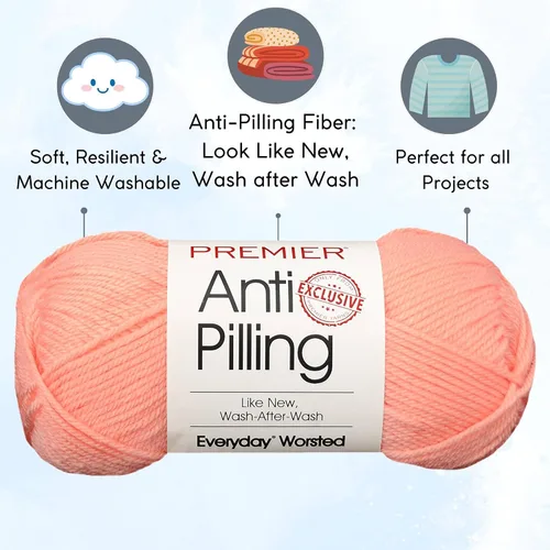 Miniatura 2 de Premier Yarns Everyday Anti-Pilling Soft Peach DN100-55 (6 madejas, el mismo lote de tinte) Hilo acrílico #4 para ganchillo y tejido con bolsa