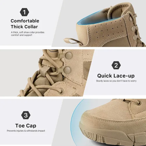 Miniatura 7 de FREE SOLDIER Botas de trabajo duraderas para hombre, 6 pulgadas, ligeras, impermeables, botas de senderismo, botas tácticas de cuero de gamuza