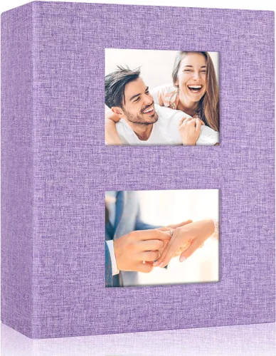Miniatura 8 de Álbum de fotos de 4 x 6 pulgadas, 200 bolsillos para regalos de boda, libro de recuerdos de tapa dura de lino con ventana frontal para aniversario