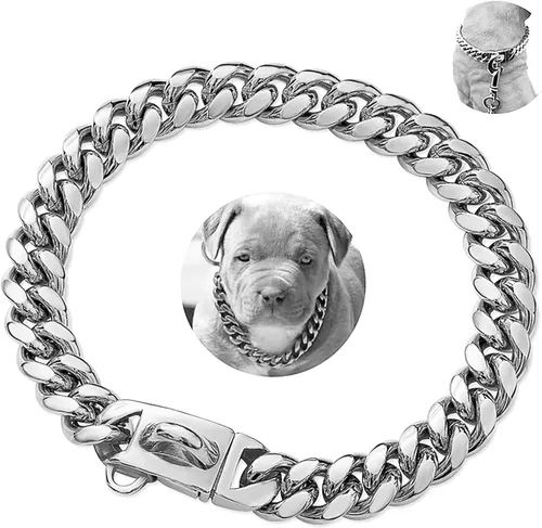 Miniatura 4 de BAOBOTE Collar de cadena dorada para perro, collar de cadena de metal para caminar con diseño de hebilla segura, collar de cadena de eslabones