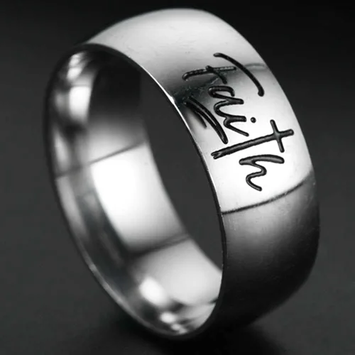 Miniatura 4 de Anillo de boda religioso de acero inoxidable de 0.315in con cruz de fe cristiana