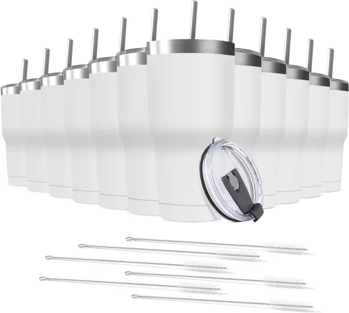Miniatura 14 de Taza de viaje de acero inoxidable de 30 onzas con tapa, paquete de 6 vasos de doble pared aislados al vacío a granel con 6 pajitas, taza de café