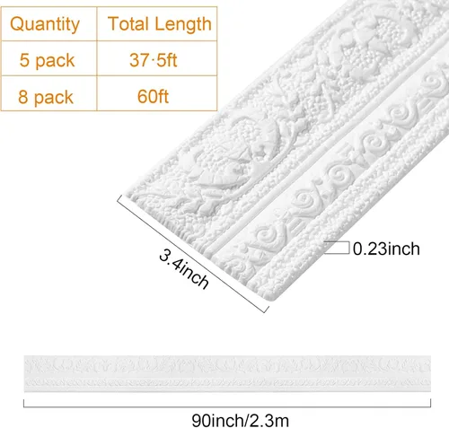 Miniatura 3 de TaoBary Moldura de espuma flexible autoadhesiva de 90 x 3 pulgadas, borde de papel tapiz 3D, líneas decorativas de pared para despegar y pegar