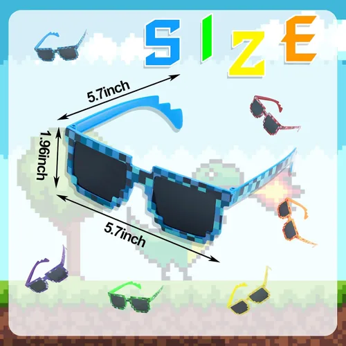 Miniatura 2 de CCINEE Paquete de 12 lentes de sol Pixel de colores surtidos, recuerdos de fiesta de minero, lentes de sol retro para jugadores, lentes pixelados
