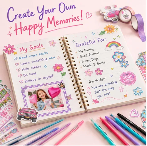Miniatura 6 de OIHEW Kit de diario de bricolaje de más de 100 piezas para niñas adolescentes, suministros de álbumes de recortes y juego de papelería estética