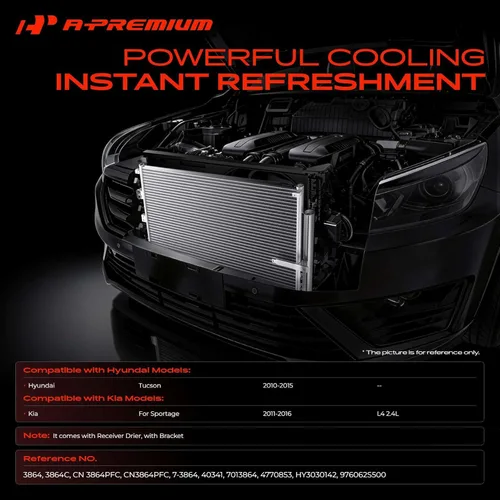 Miniatura 2 de A-Premium Condensador de aire acondicionado compatible con Hyundai Tucson 2010-2015 2.0L 2.4L y Kia Sportage 2011-2016 2.4L, Reemplazar # 976062S500