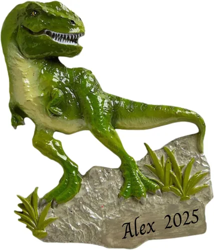 Miniatura 5 de Adorno de árbol de Navidad personalizado 2024 para niños, dinosaurio verde, adorno personalizado de Feliz Navidad, recuerdo de dinosaurio para niños