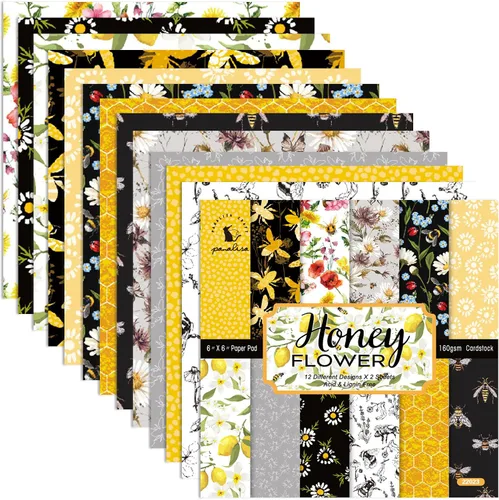Paquete de papel de origami con patrón de abeja, 24 hojas de una cara de 6 x 6 pulgadas, fondo de miel, álbum de recortes de panal de abeja, papel