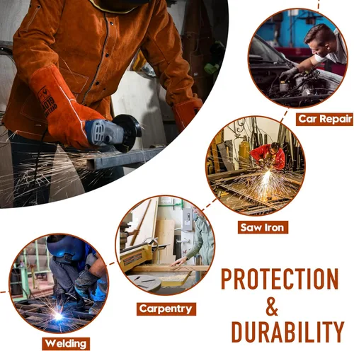 Miniatura 6 de QeeLink Chaqueta de Soldadura de Cuero - Chaquetas de Soldador de Trabajo Resistente a las Llamas y de Servicio Pesado - Chaqueta de Soldadura