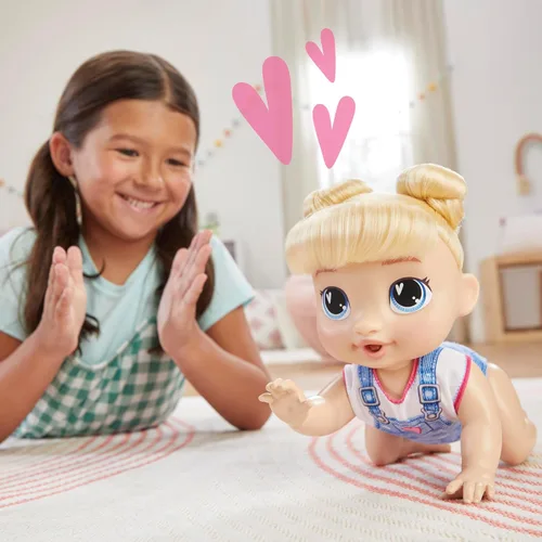 Miniatura 9 de Baby Alive Crawl 'n Play Harper Hugs - Conjunto de muñeca bebé electrónica gateadora, cabello rubio, juguetes para niños y niñas de 3 años