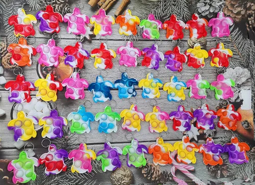 Miniatura 2 de Paquete de 100 llaveros para ansiedad con diseño de tortuga, mini juguetes de silicona para reventar burbujas, de teñido anudado, para aliviar