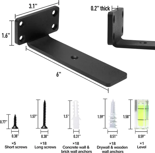 Miniatura 3 de HITOMEN Soportes de estante flotantes resistentes, accesorios de estantes ocultos de 6 pulgadas (1/5 pulgadas de grosor), soportes de hierro L