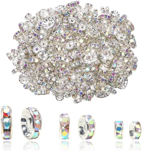 TOAOB - 200 cuentas espaciadoras Rondelle de 0.236 in, 0.315 in, 0.394 in, redondas, de cristal checo, sueltas, cuentas espaciadoras sueltas de