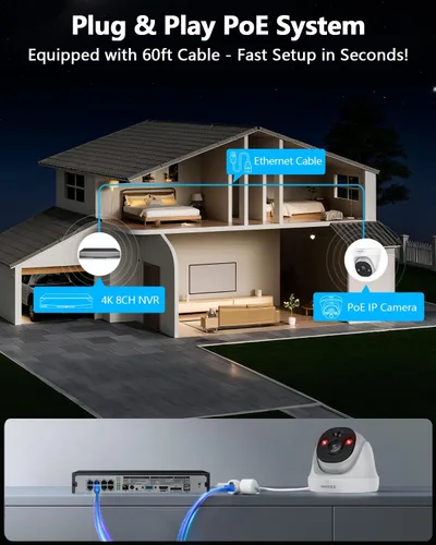 Miniatura 7 de OOSSXX (4K HD y ángulo ultra amplio de 130°) Audio bidireccional 8MP Cámaras IP domo PoE cableadas para sistema de cámaras de seguridad del hogar al