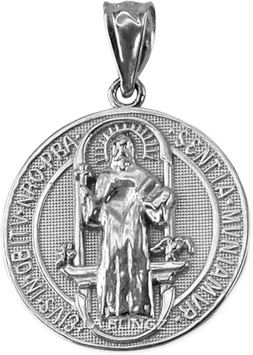 Miniatura 2 de LA BLINGZ Colgante de medallón reversible de oro blanco macizo de 14 quilates de San Benito, Metal