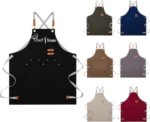 Miniatura 8 de Ulico Delantal de chef personalizado con nombre bordado, delantales personalizados para hombres y mujeres, delantal personalizado, sombrero