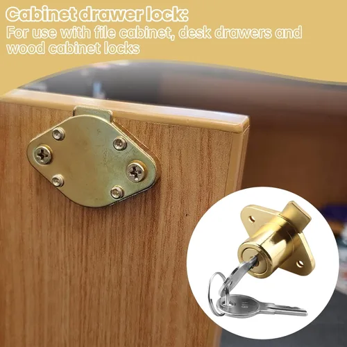 Miniatura 7 de U 9947 - Cerraduras de gabinete con llaves para armario de cajones Prime-Line, cerraduras doradas para gabinete de 7/8 pulgadas de grosor máximo