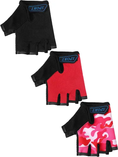 3 pares de guantes de bicicleta para niños, guantes de entrenamiento sin dedos de medio dedo, gel antideslizante para bicicleta y motocicleta