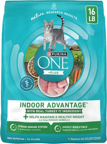 Purina ONE Natural +Plus Indoor Advantage - Alimento seco para gatos domésticos, bajo en grasa, para control de peso, bolsa de 16 libras