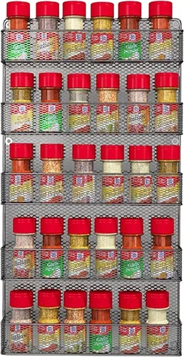 Organizador de estante para especias – Estilo de alambre rústico - Gran espacio de almacenamiento para despensas, armario y cocina - 5 estantes