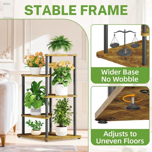 Miniatura 7 de iDavosic.ly Soporte alto para plantas con luces de cultivo para macetas grandes y resistentes, estante de flores de esquina interior de 4 niveles