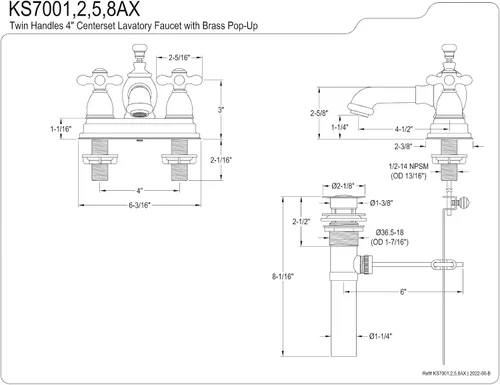 Miniatura 3 de Kingston Brass KS7001AX English Country - Grifo de baño central de 4 pulgadas, 4-1/2 pulgadas, cromo pulido