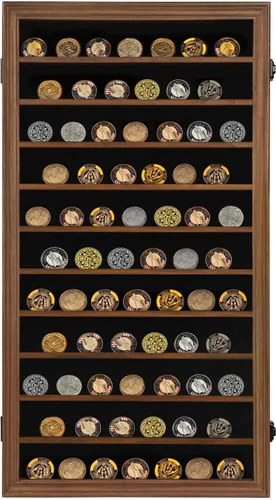 Miniatura 7 de Jinchuan Expositor de Monedas Militares con Cerradura, Gabinete de Exhibición, Caja de Sombra con Estantes Desmontables de 2 Ranuras y Vidrio