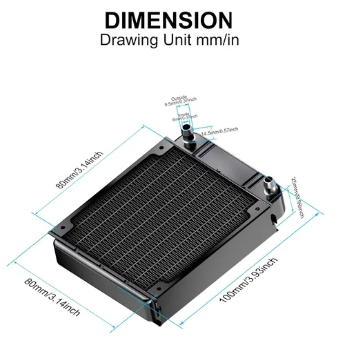 Miniatura 2 de Clyxgs Radiador de Refrigeración por Agua, Intercambiador de Calor de Aluminio de 8 Tubos con Ventilador para Sistema de Refrigeración por Agua