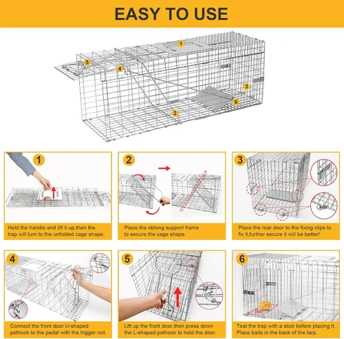 Miniatura 6 de Paquete de 2 trampas para gatos H&B, trampas humanitarias para gatos salvajes, jaula de trampa para animales vivos, 32 x 12 x 10 pulgadas, trampa