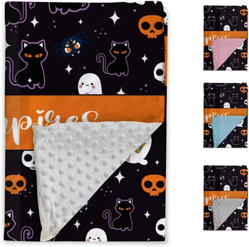 Miniatura 3 de Manta de bebé personalizada de Halloween, manta con nombre personalizado para niños pequeños, franela suave con respaldo de puntos de doble capa