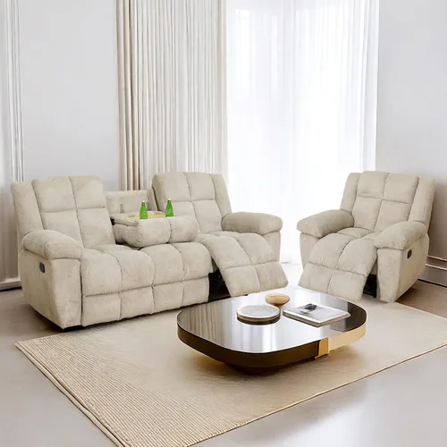 Miniatura 9 de Juego de sofá reclinable para muebles de sala de estar, juego de sofá y silla reclinable de pana verde, tela manual, sofá reclinable de 3 plazas