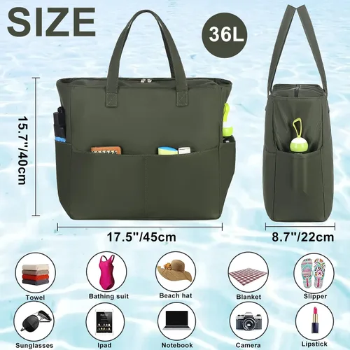 Miniatura 8 de Bolsa de playa y piscina para mujer, grande, bolsa de gimnasio con compartimento húmedo para viajes, impermeable