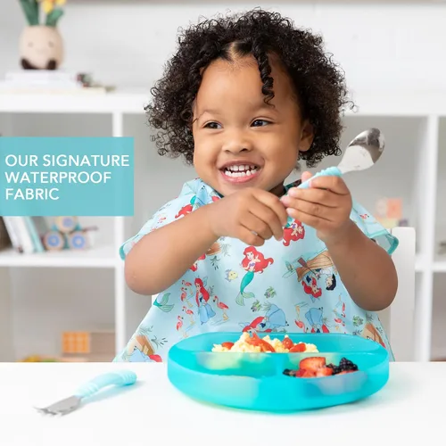 Miniatura 3 de Bumkins Disney Babero de Manga Corta para Niña o Niño, Niños Pequeños y Niños de 1-3 Años, Tamaño Grande, Esencial Imprescindible para Niños