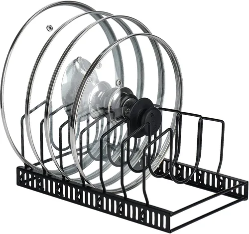 Miniatura 9 de Toplife - Organizador de tapas de olla para gabinete y encimera, soporte organizador para 7 o más tapas de sartenes y utensilios para hornear con 7
