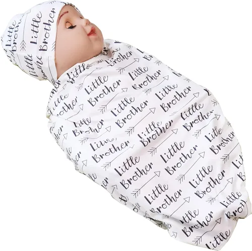 Miniatura 9 de Manta de envolver para recién nacido con juego de gorro, manta elástica suave para bebés niños y niñas de 0 a 3 meses (flor morada)