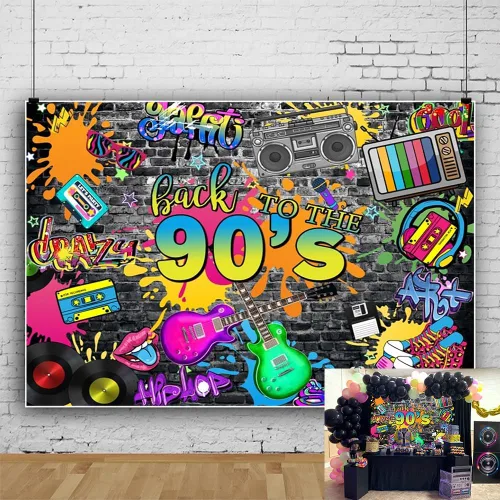Telón de fondo de los años 90 de 7 x 5 pies para decoraciones de fiesta, pared de ladrillo de graffiti de hip hop, fondo de fotografía de regreso a