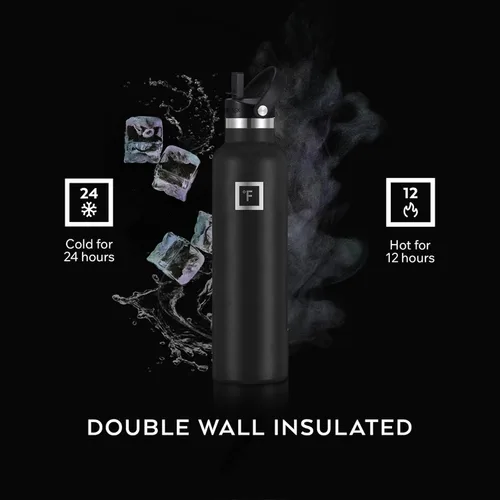 Miniatura 57 de IRON °FLASK Frasco de hidratación para acampar y senderismo con pajilla, botella de agua deportiva de acero inoxidable con aislamiento de boca