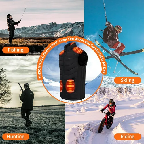 Miniatura 6 de XINSONYUELL Chaleco térmico para hombres y mujeres con batería incluida, chaleco eléctrico ajustable para invierno