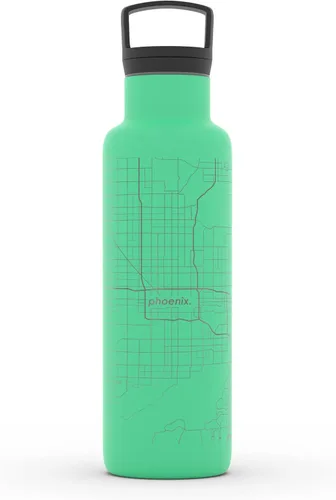 Miniatura 116 de Well Told Botella de agua aislada con mapa de Washington DC grabado, botella de acero inoxidable grabada (21 onzas, blanco) botella aislada de mapa