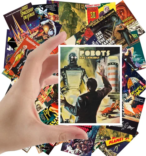 Miniatura 10 de Pegatinas grandes (24 piezas 2.5"x3.5") Vintage SciFi Comic Arte Futurista Revista Ilustración Aqua
