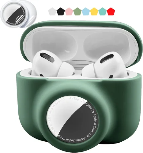 Miniatura 11 de Juego de funda protectora 2 en 1 compatible con Airpods Pro y Airtag, funda de silicona para rastreador GPS, suave a prueba de golpes, antiarañazos