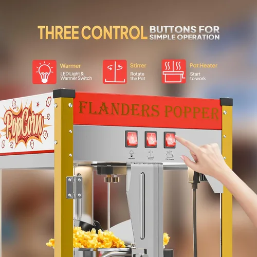Miniatura 6 de Máquina de palomitas de maíz ROVSUN con carrito, ruedas y hervidor de 10 onzas que hace hasta 4 galones, máquina de palomitas con dispensadores